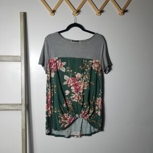 PINK CLOVER WOMEN'S FLORAL STRIPED BLOUSE SIZE LARGE